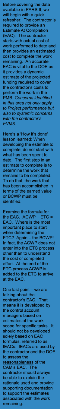 5.6 PARSII Analysis: EAC Reasonableness and IEAC Development